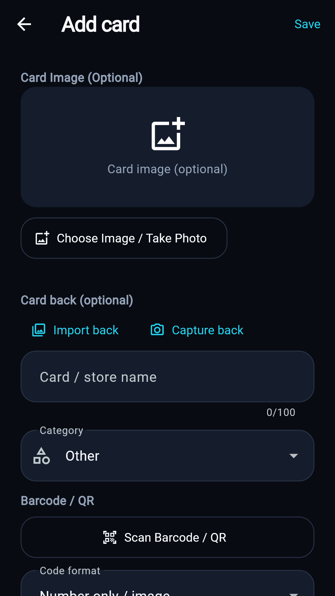 CardPadu add card screen