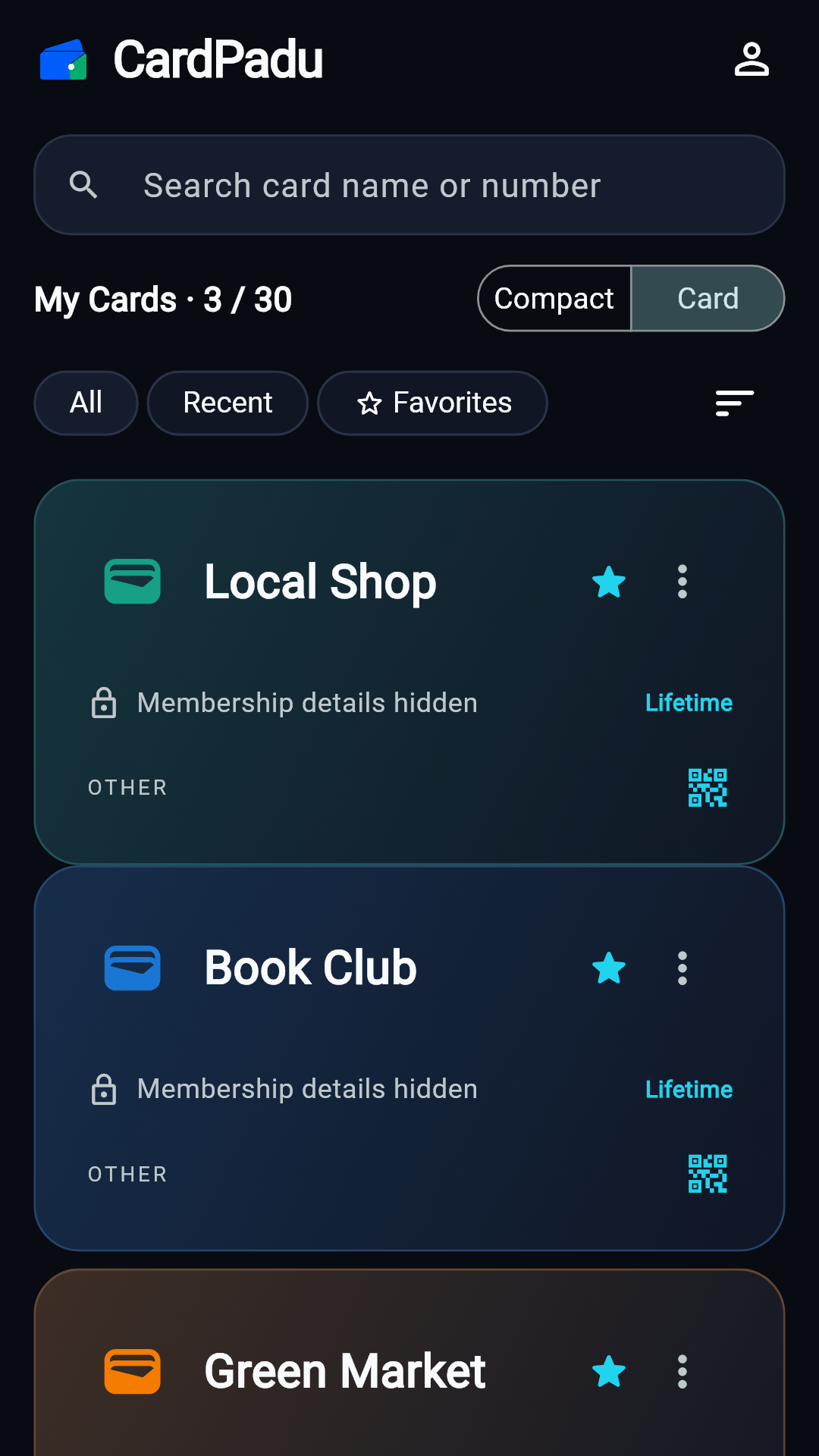 CardPadu collection in Card View